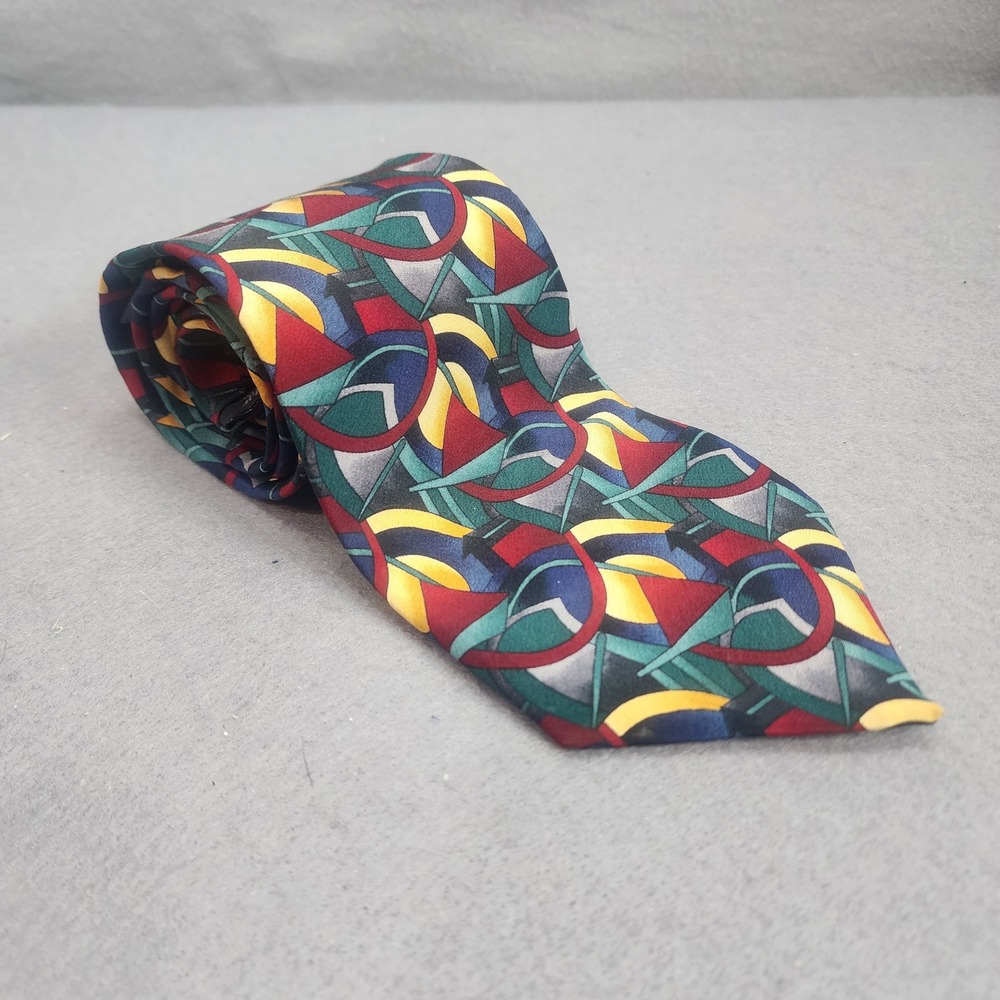 J. Garcia Necktie Multicolor Geometric Abstract Silk Mens OS
